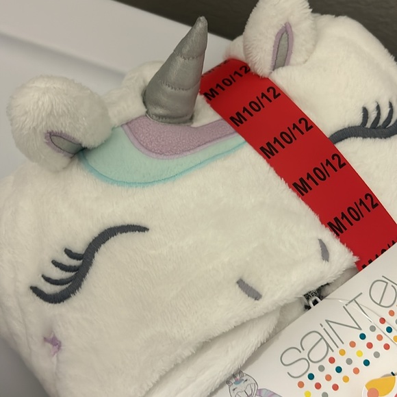 Unicorn pajama sleeper hooded one piece  white purple.  M 10/12 Saint eve New - Picture 3 of 7